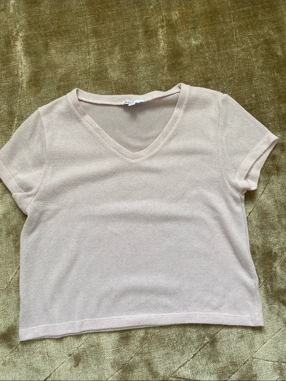 Subdued for brandy Melville Light Pink V-Neck Short Sleeve Women's Top